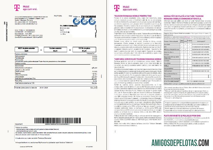 Para baixar modelo de conta de serviços públicos móveis da Romênia T em formatos Word e PDF, 4 páginas, 1 2 páginas